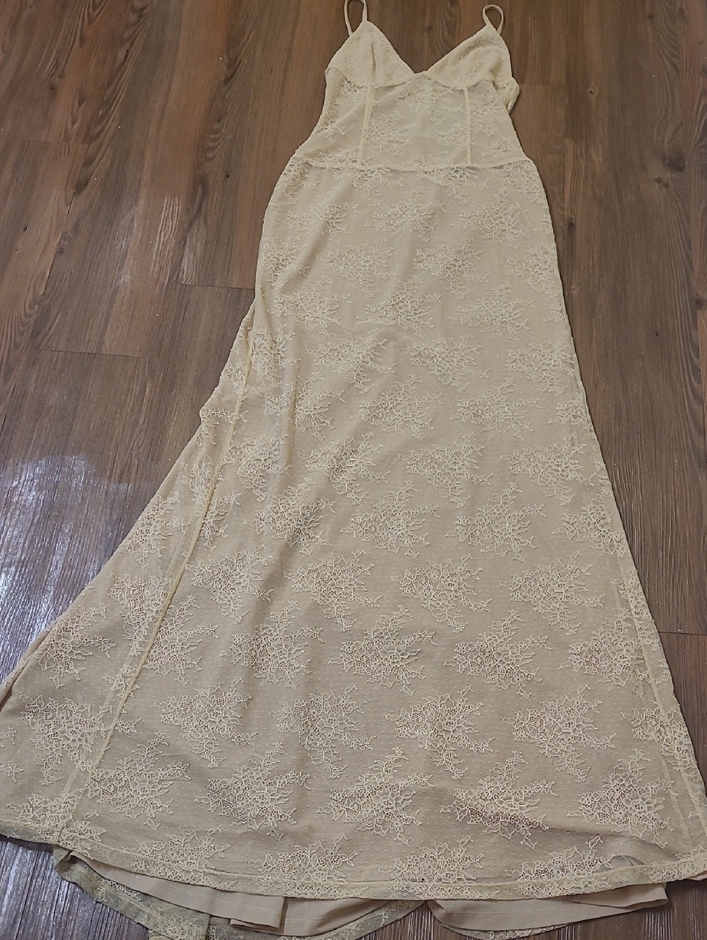 NBD Nude Lace Slip Maxi‎ Dress